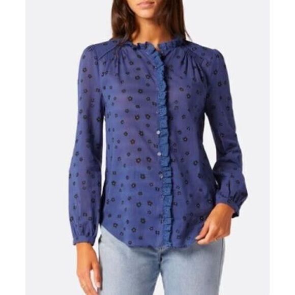 Joie TP053439162 Women's Sz S Blue Multi Alain Floral Semi-Sheer L/S Shirt - Picture 1 of 8